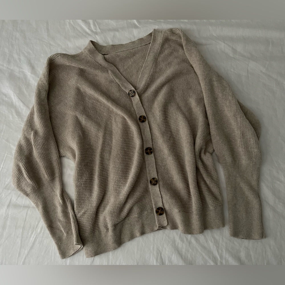 Hippie Rose Cozy Tan Button-Up Sweater size medium